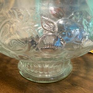 Source Unknown Clear Embossed 62 years old Vintage Glass punch Bowl